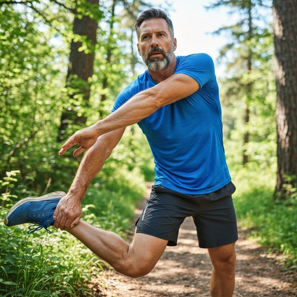 Healthy man stretching outdoors